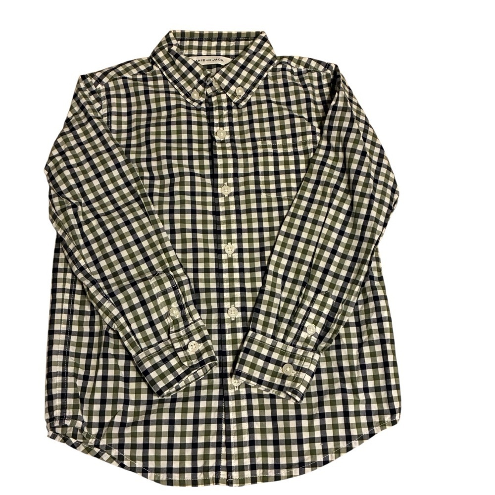 Jamie and Jack Boys Sz 4 Blue & Green Preppy Plaid Cotton Button Up Shirt